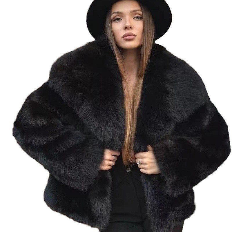 Fur large lapel fluffy casual fox fur jacket women's clothing_voghion.com