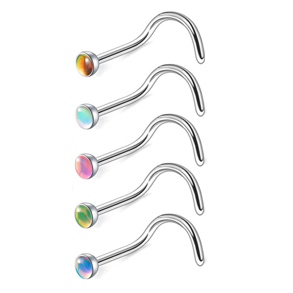 Gradient Nose Stud With Oil Drop Glitter Film In Star Shapes_voghion.com