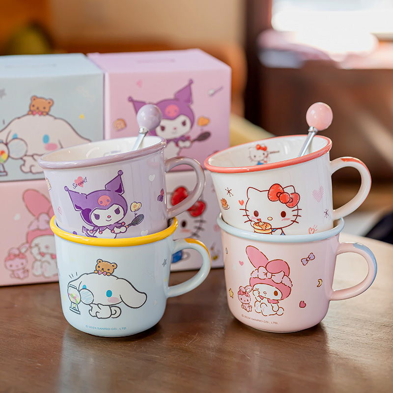 Sanrio Ceramic Mug for Kidsren's Home Use with Scale Drinking Cup, Cute Microwaveable Milk Cup