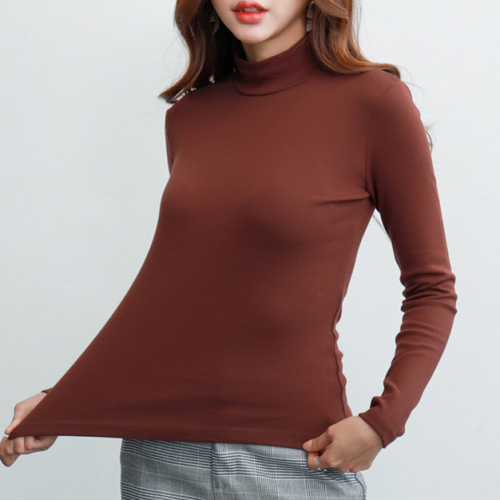 Double-sided German velvet warm bottoming shirt for women autumn and winter solid color top Korean women's plus velvet slim t-shirt long-sleeved women's clothing