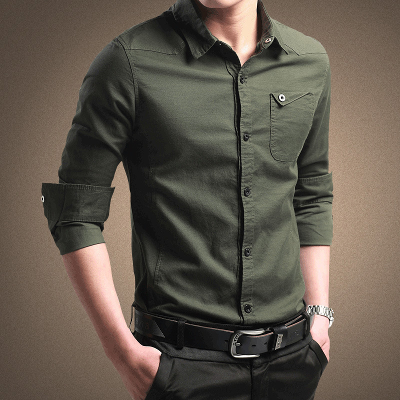 新款男式衬衫男士长袖纯棉衬衣青年商务纯色衬衫韩版修身工装衣服
