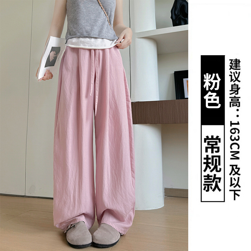 女性用オールインワンウォッシュドテンセルリネンワイドレッグパンツ、夏用薄手ハイウエストルーズストレートパンツ、レイジーカジュアルシミターパンツ|undefined