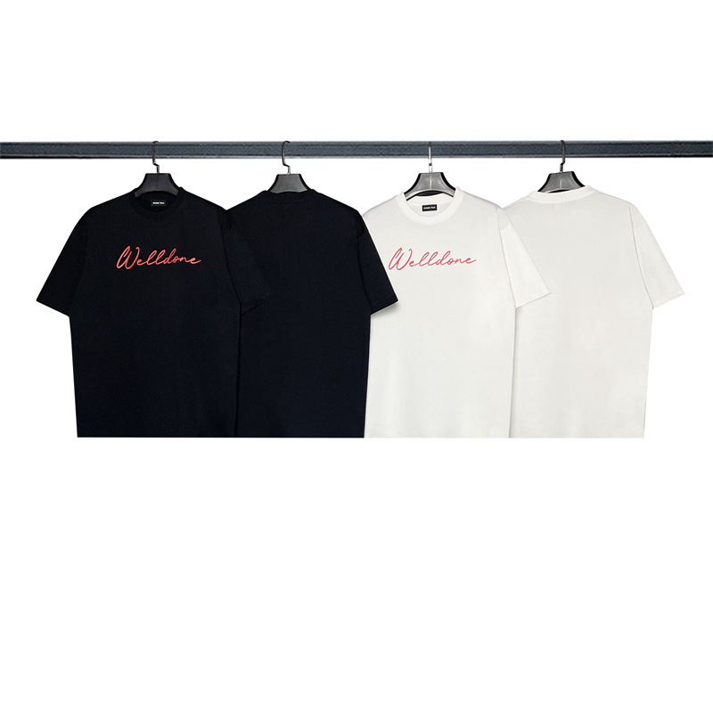 We11Done Track Rose Red Letters Niche Trendy Brand American Summer Loose Men's Couple Short-Sleeved T-Shirt