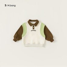 邦选春秋款儿童上衣新品童装拼色POLO衫简约字母长袖男童卫衣潮