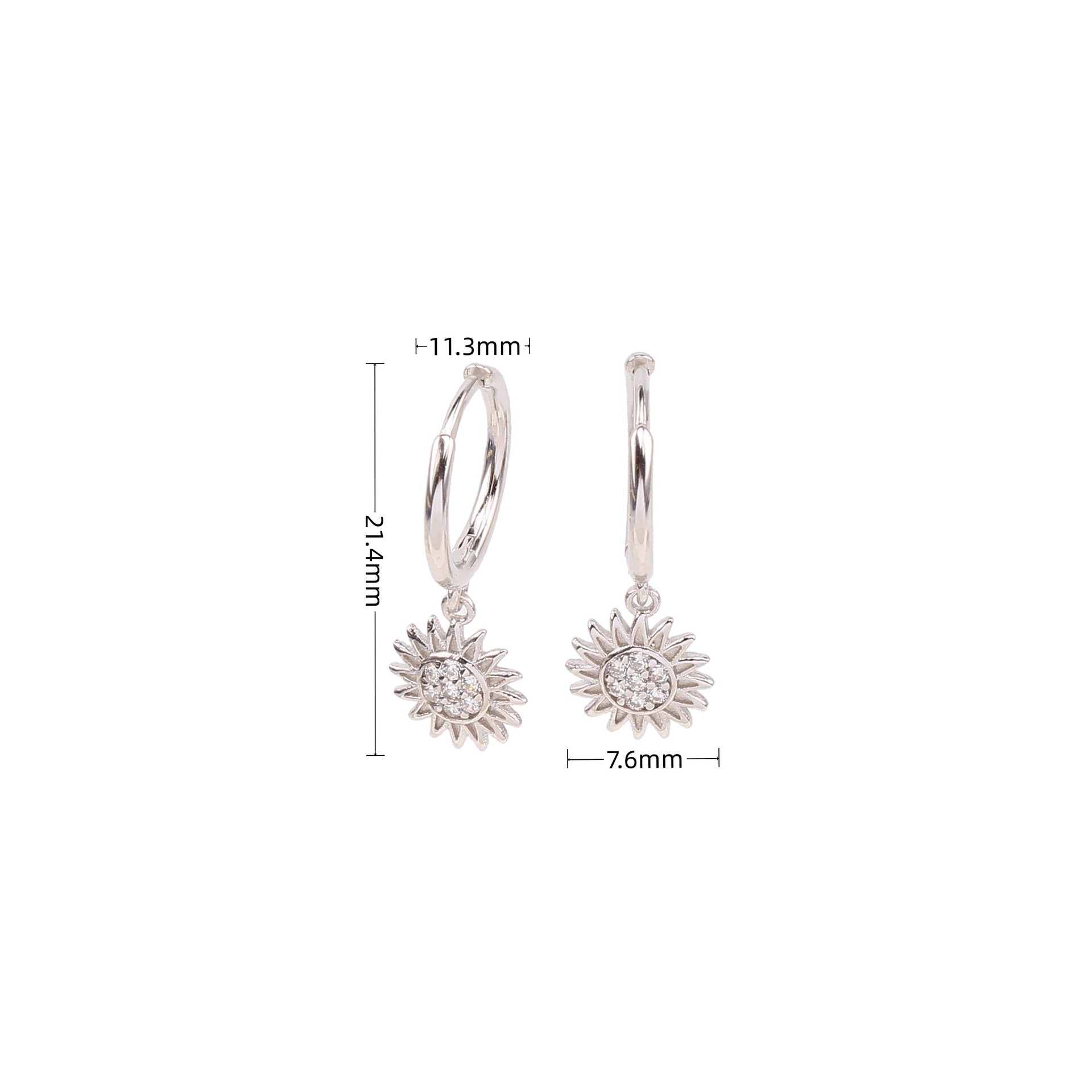 Electroplating Gold Plating Process 925 Sterling Silver Ear Needle Material 1 Pair 925 Sterling Silver Zircon Sunflower Earrings