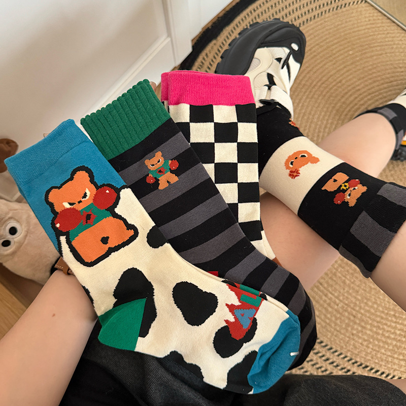 Girls' Socks for Spring and Autumn, Cute Mid-Calf Socks, Pure Cotton, Children's Long Socks, Trendy Cartoon Bear Design, Autumn and Winter Styles Girls' Socks for Spring and Autumn, Cute Mid-Calf Socks, Pure Cotton, Children's Long Socks, Trendy Cartoon Bear Design, Autumn and Winter Styles