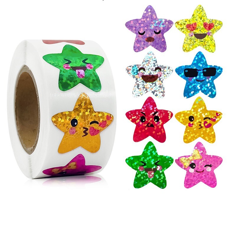 500 Stickers/Roll 2.5cm Laser Paper Roll Color Stickers Gift Gifts Star Smiley Stickers
