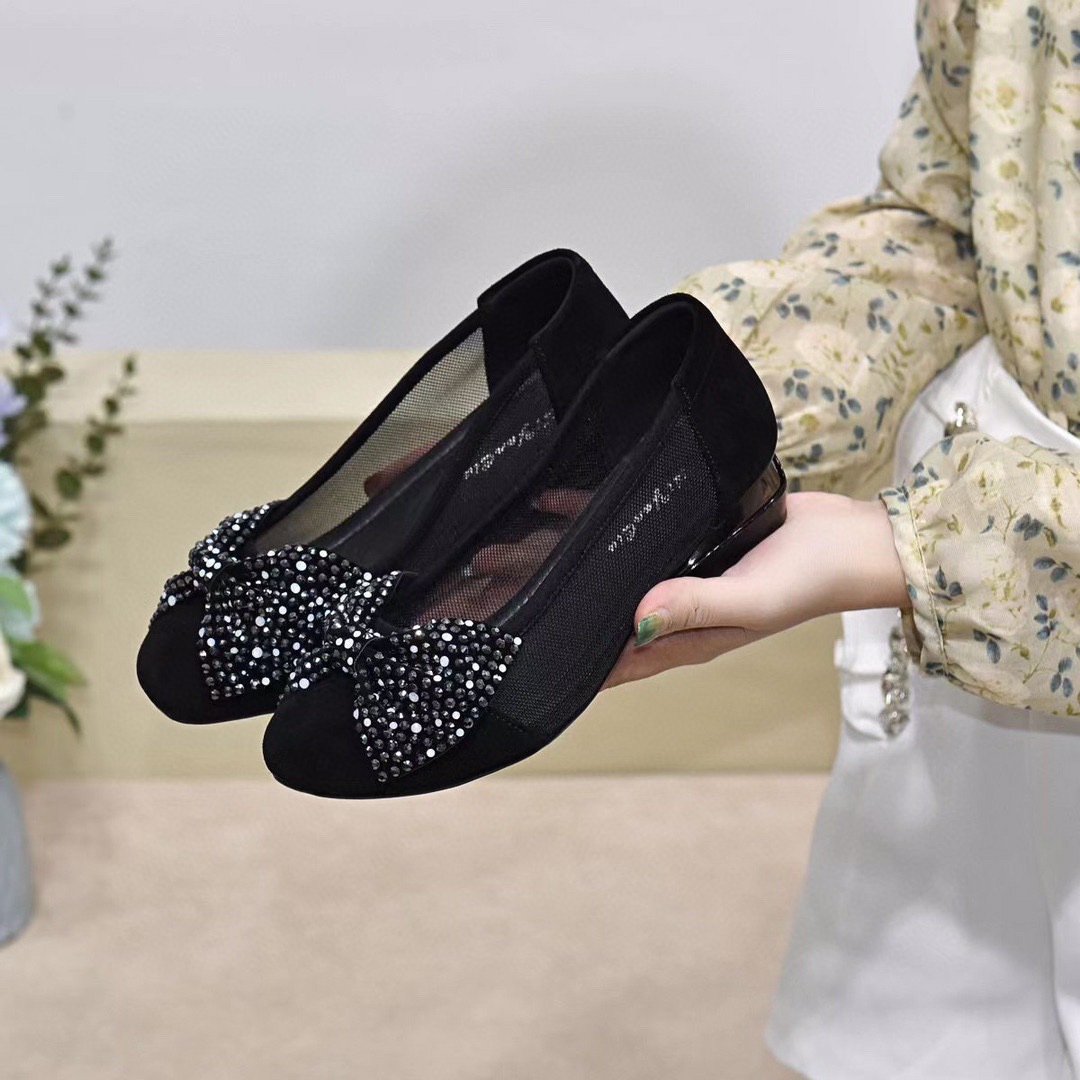 Giày bệt nữ da thật mũi tròn lưới thoáng khí đế bằng — Lưới da cừu 2.5 cm