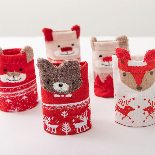 Autumn and winter Christmas socks for women, cute mid-calf socks, elk socks, big red Christmas gifts, Santa Claus socks