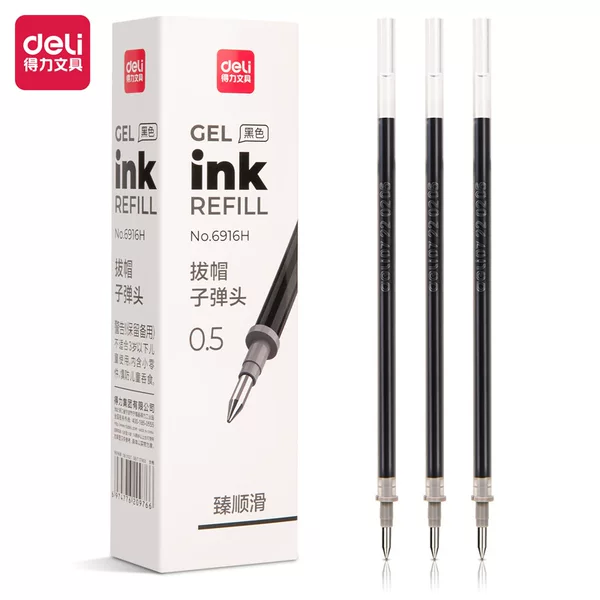 Deli 6916H Bullet Tip Gel Pen Refill 0.5mm Bullet Tip Black Office Business Study