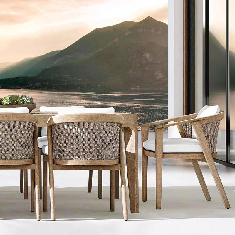 Mesa y silla de teca al aire libre de caña patio villa al aire libre balcón combinación de caña impermeable solar ocio muebles de madera maciza