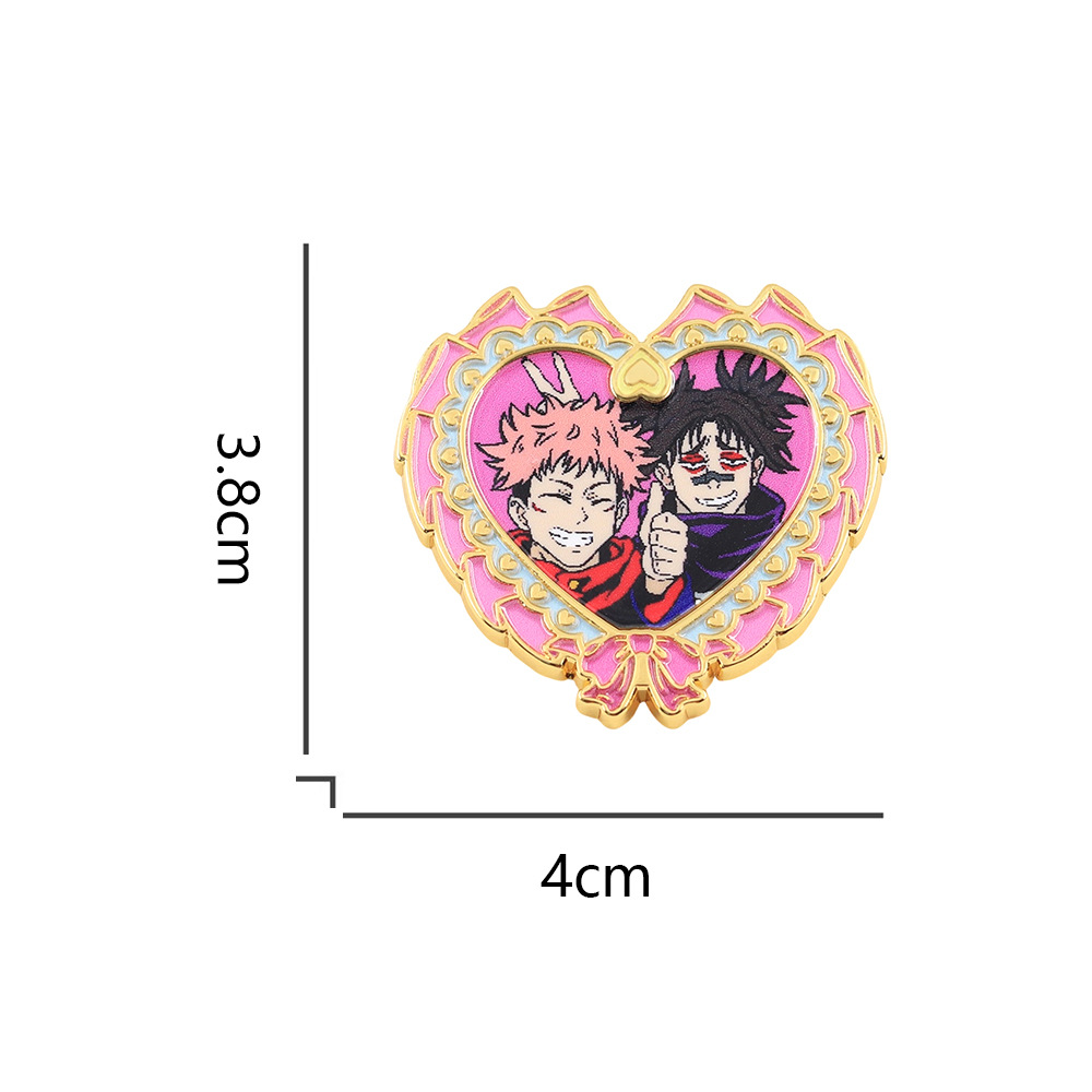 Toge Inumaki and Fushiguro Megumi Heart-Shaped Badge Spell Return Enamel Pin Anime Merchandise Fan Gift Collection