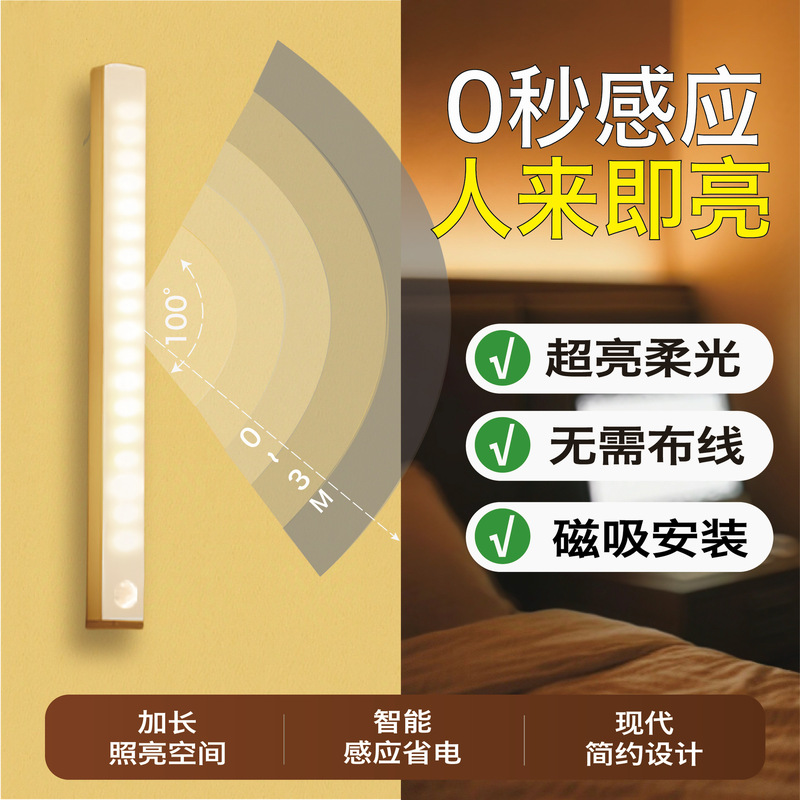 led人体感应灯条磁吸灯橱柜灯衣柜酒柜鞋柜usb感应小夜灯长条充电|undefined