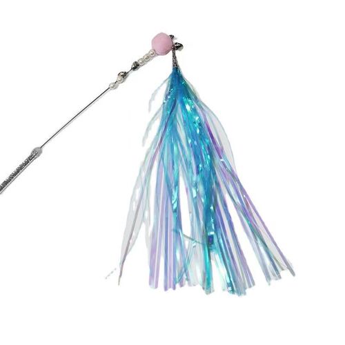 Cat toy colorful ringing paper cat funny stick with replaceable head pet interactive bell steel wire long pole cat funny toy