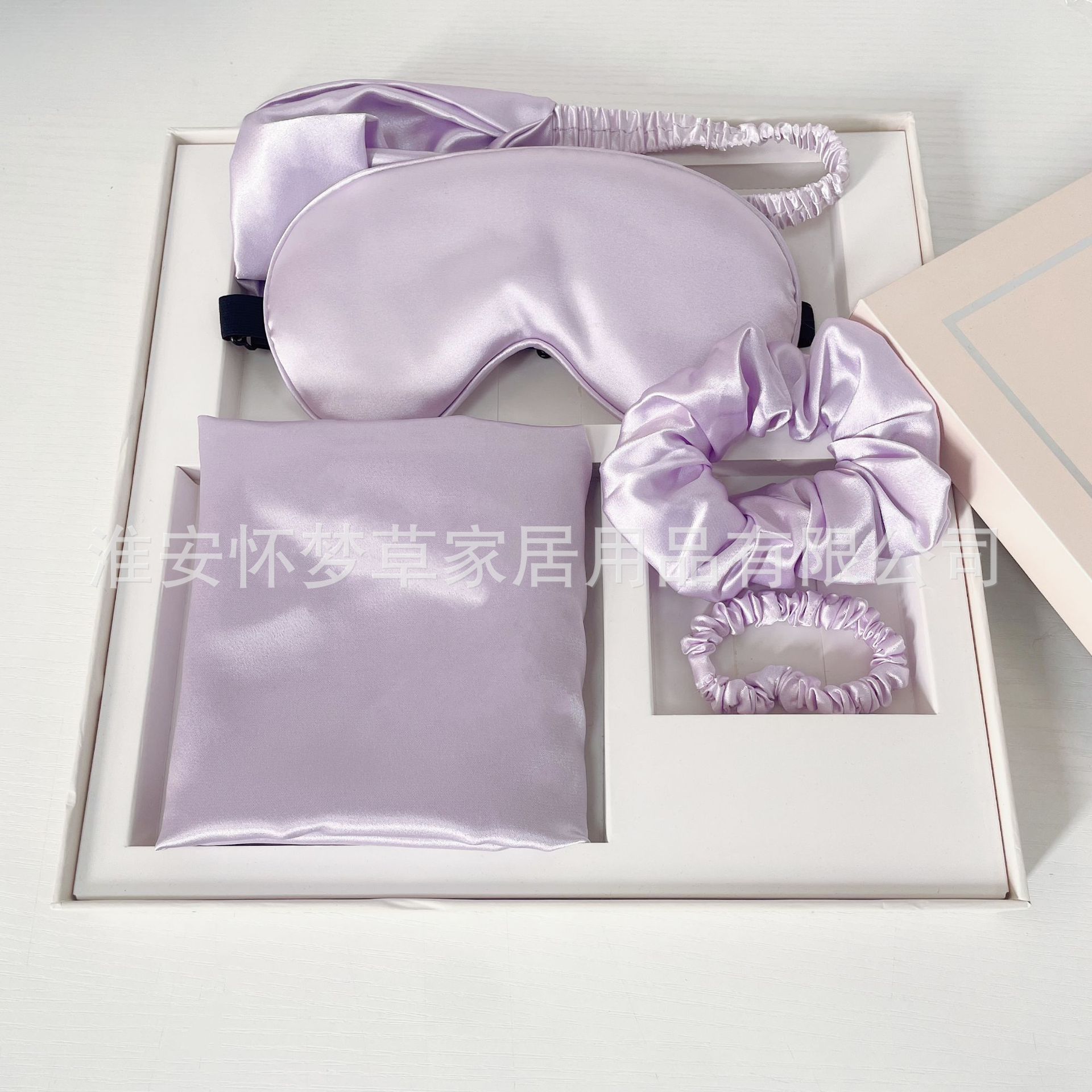 Set de cinco piezas violeta (el mismo color de banda ajustable botón de ojos + banda para el cabello + funda de almohada + anillo para el cabello + anillo para el cabello fino)