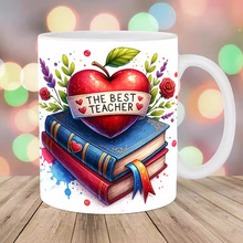 The Best Teacher教师节陶瓷咖啡马克杯子书水杯Book苹果铅笔礼物