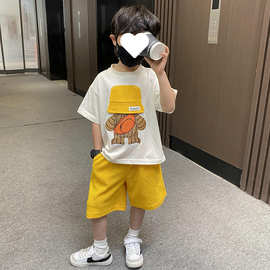 男童夏装卡通T恤五分裤两件套2025夏季中大童酷帅男孩运动套装潮
