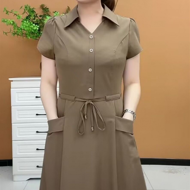 High-End Women's Dress, New Summer Style, Covering the Flesh and Slimming, Popular Style for Middle-Aged Mothers, Mid-Length Skirt with Western Style