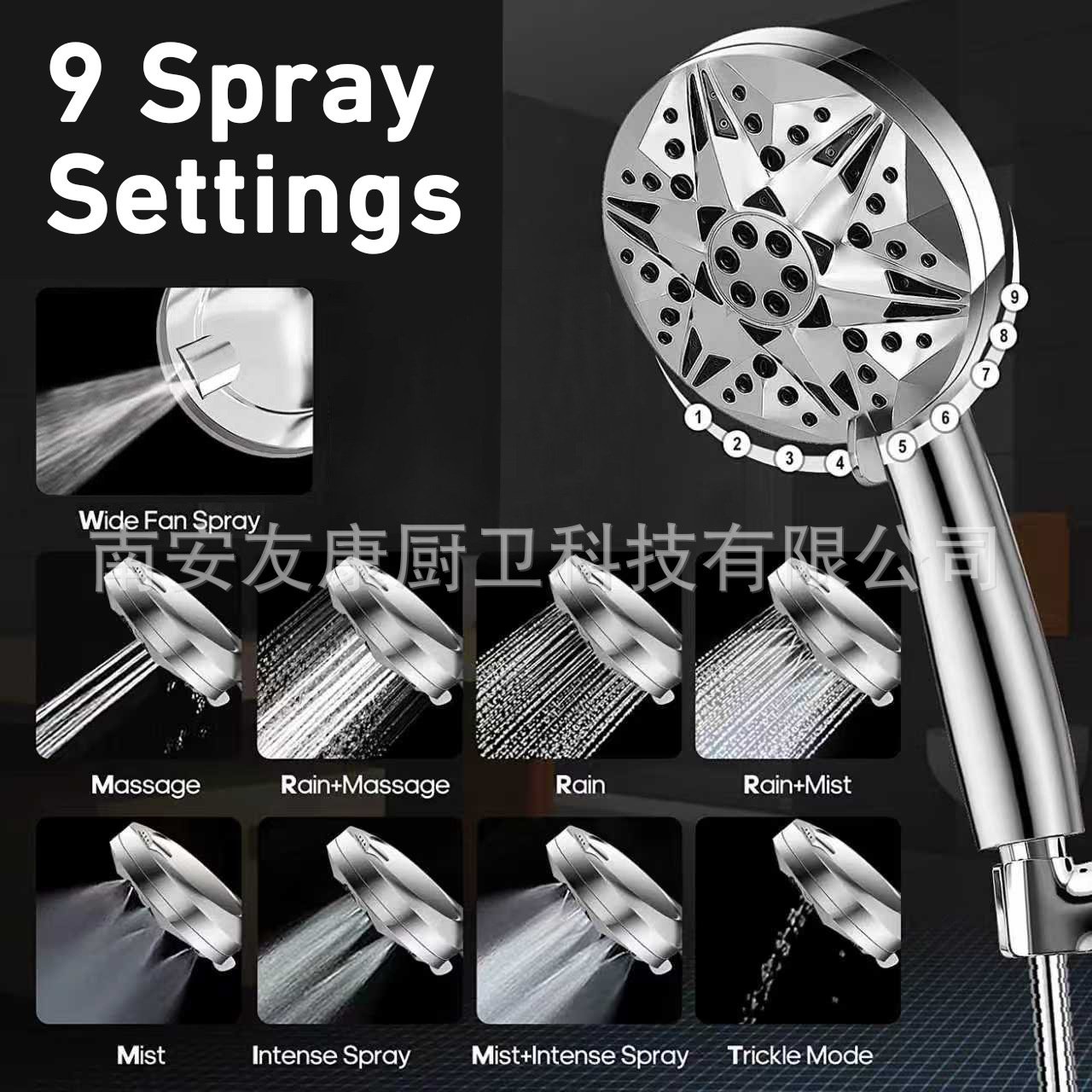 Cabezal de ducha portátil con 9 funciones, incluyendo pistola de pulverización trasera, juego de ducha tipo lluvia para baño y cabezal de ducha montado en el techo.