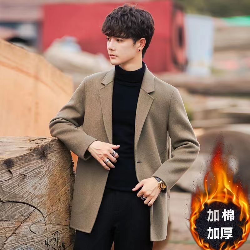 Scissors Stone Autumn/Winter New Men's Woolen Overcoat Korean Style Mid-Length Fashion Slim Fit Versatile Jacket Solid Color Woolen
