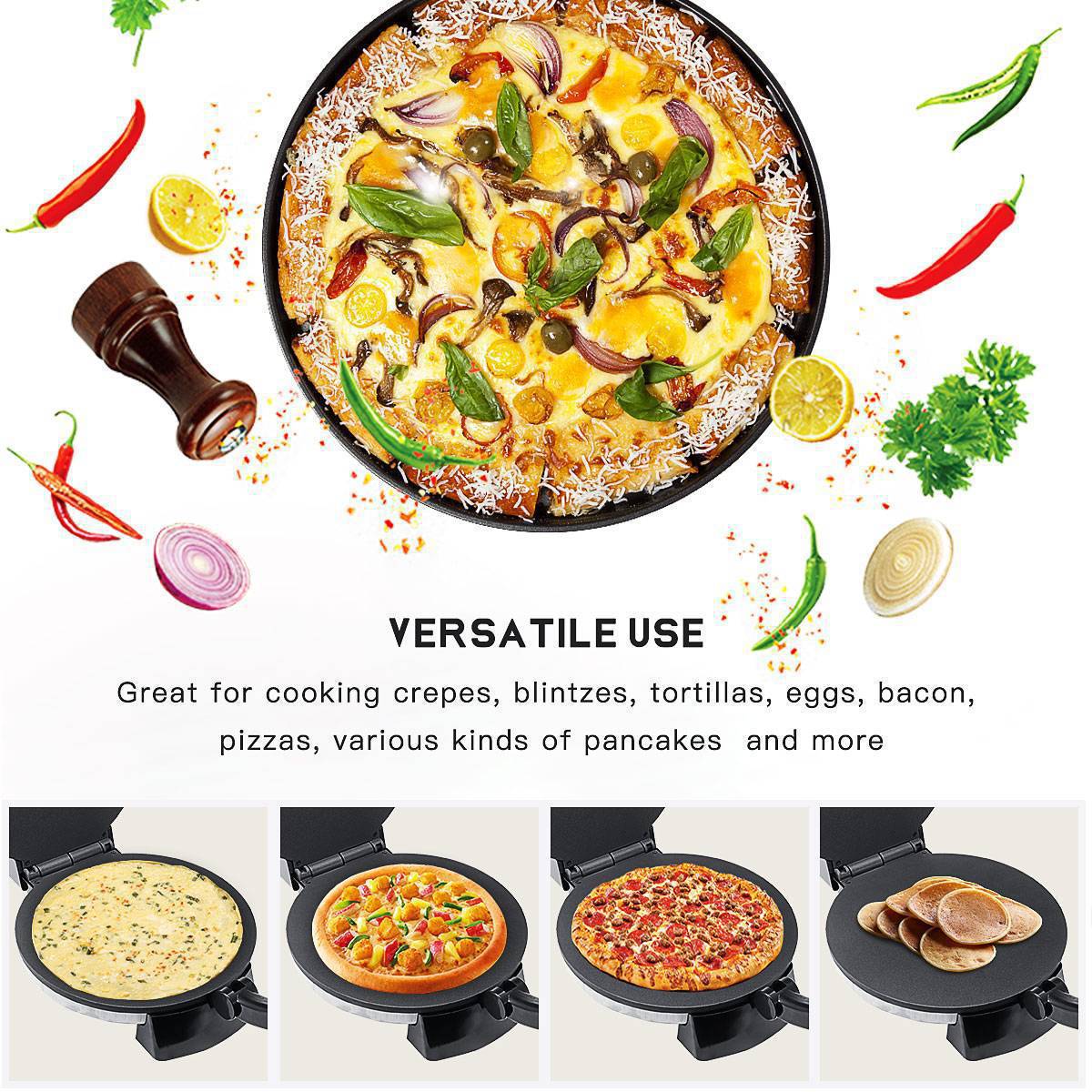 US Standard 110V Thin Home Use Pancake Fruit Griddle Spring Roll Crepe Pizza Maker_voghion.com