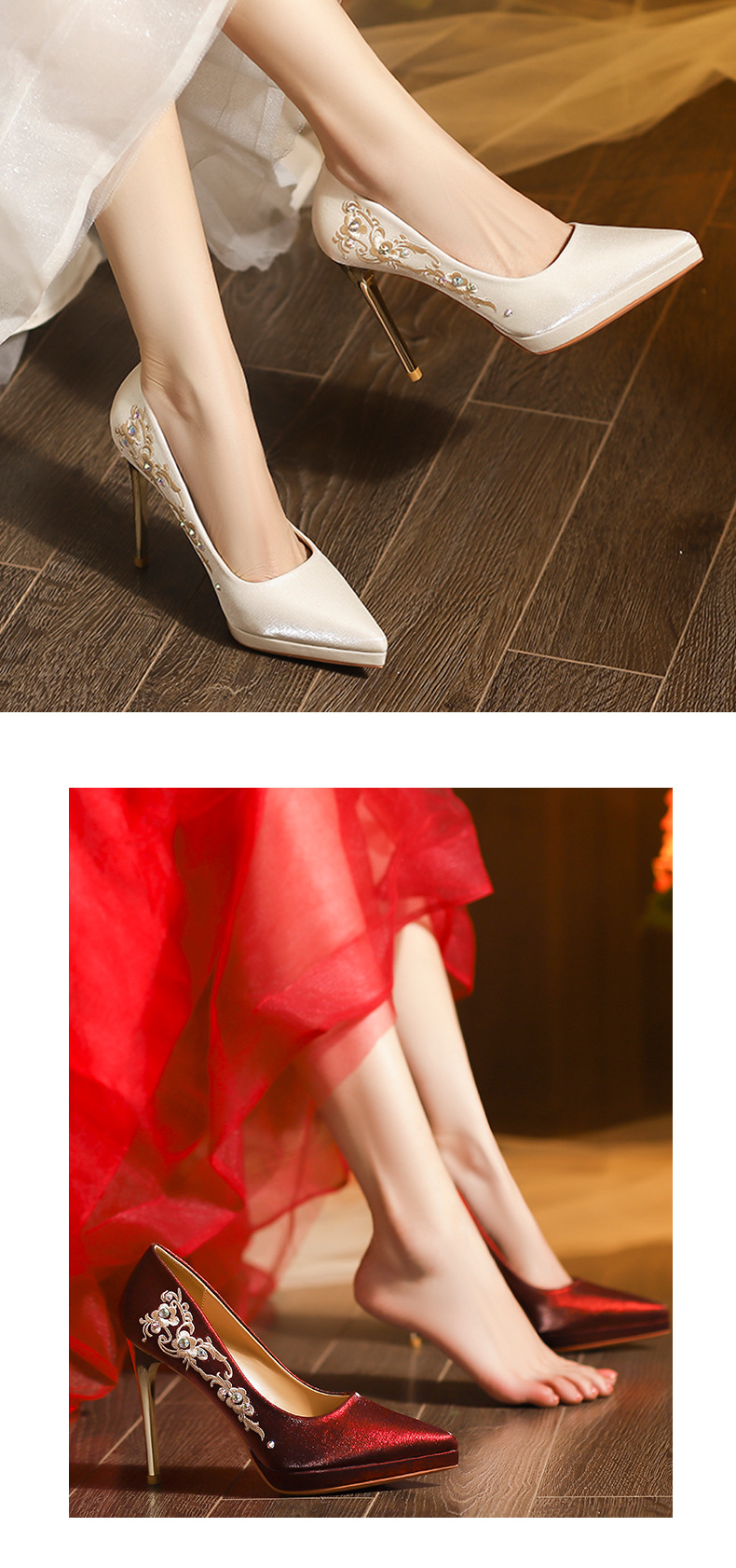 Giày cao gót nữ đế xuồng mũi nhọn, gót 8 cm, phong cách mới thu đông — Rượu vang đỏ-8cm chi tiết 7