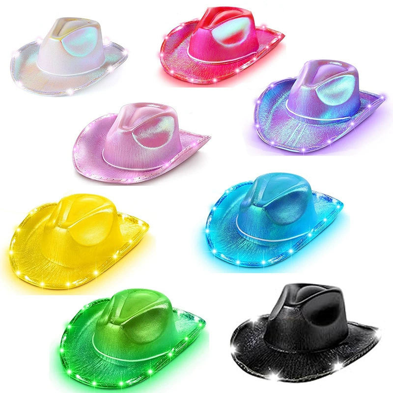 Хэллоуин Карнавальная вечеринка Розовая красочная ковбойская шляпа с подсветкой Красочная симфония в западном стиле Розовая лазерная шляпа