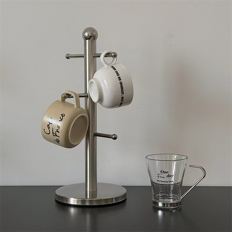 Stainless Steel Water Cup Rack Household Living Room Dining Table Coffee Tea Cup Storage Rack Marble Tray Drain Rack