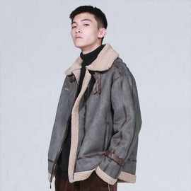 羊羔毛外套男冬季韩版保暖加绒棉服冬装潮流加厚宽松潮牌机车棉衣