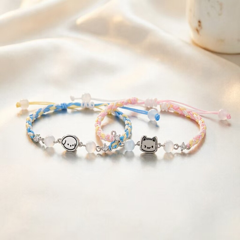 Kitten and Puppy Bracelet for Women, Fashionable and Exquisite Handmade Woven Student Bracelet, Couple's Long-Distance Relationship Gift for Girlfriend