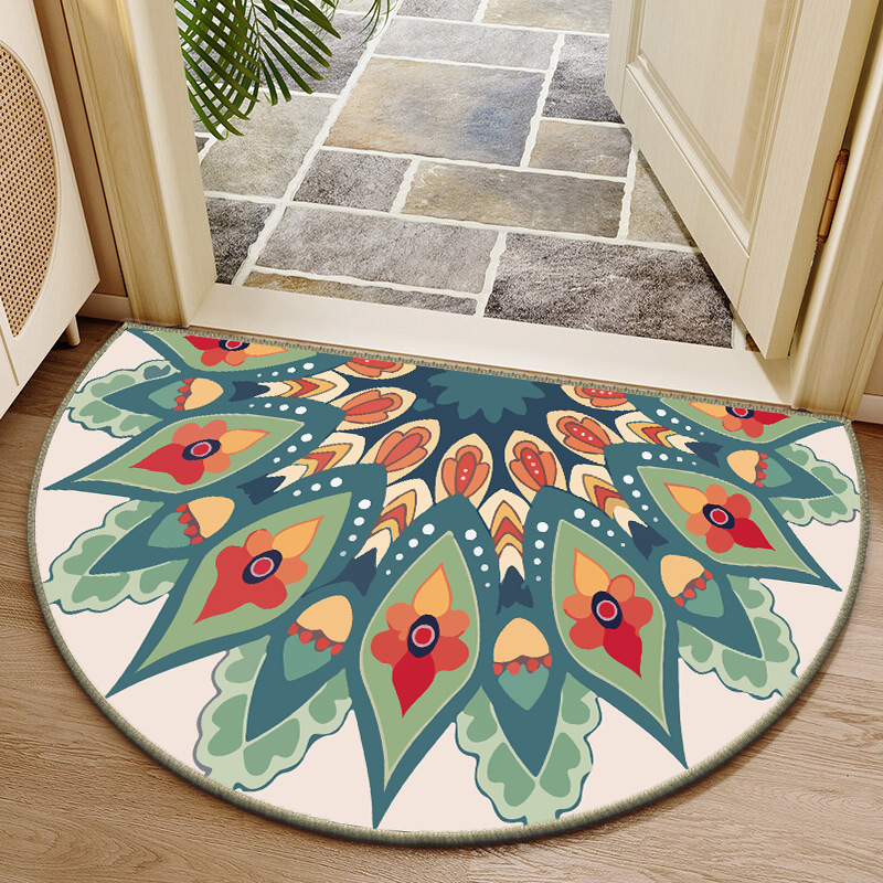Vintage Nordisch Boho Fußmatte Halbrunder Eingangs Teppich_voghion.com
