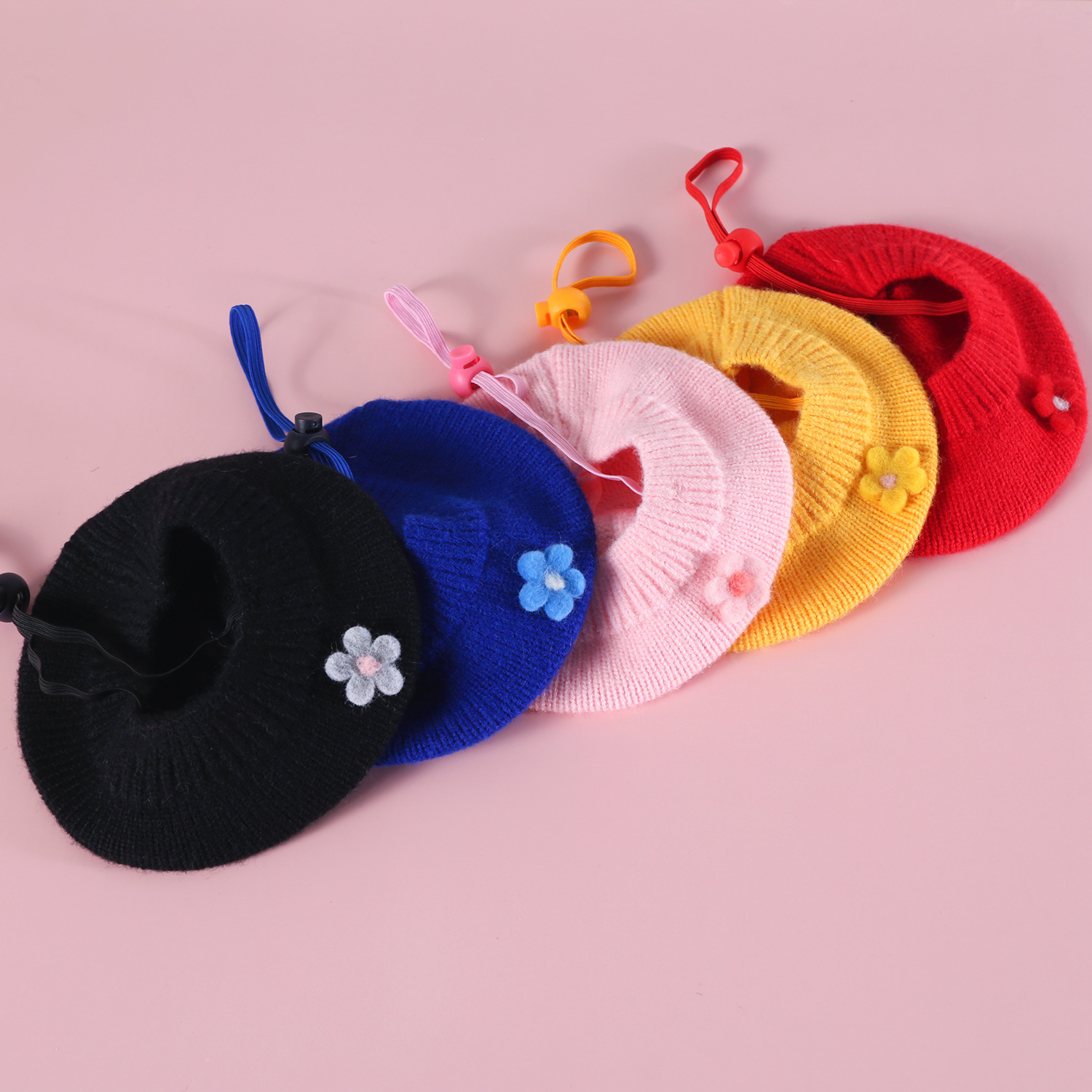 Felt de mascotas flores de lana de punto Berry pequeño sombrero gancho de mano flor guillot set gatito cachorro princesa image 3