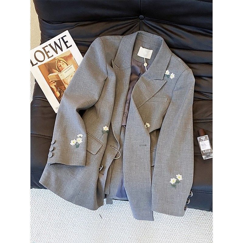 French-Style Fashionable Mature Loose-Fitting Blazer for Autumn, Versatile Old Money Style Embroidered Suit for Women