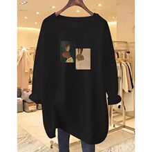 2025春秋冬中长款欧货大码长袖t恤女装遮屁股胖mm宽松打底衫