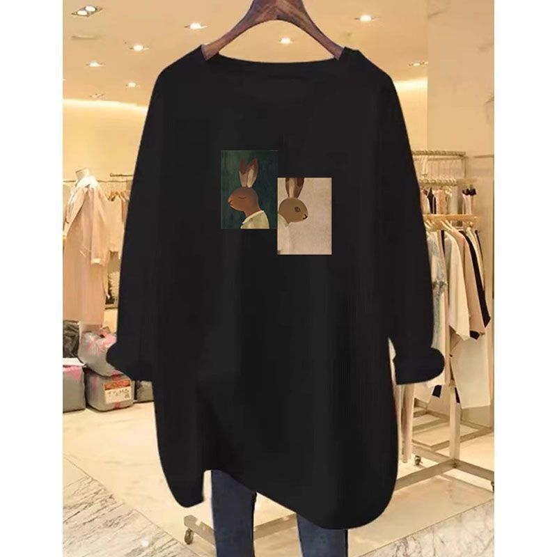 2026 Spring, Autumn, and Winter Mid-Length European-Style Plus-Size Long-Sleeve T-Shirt for Women, Covers the Hips, Loose-Fitting Base Shirt for Chubby Women