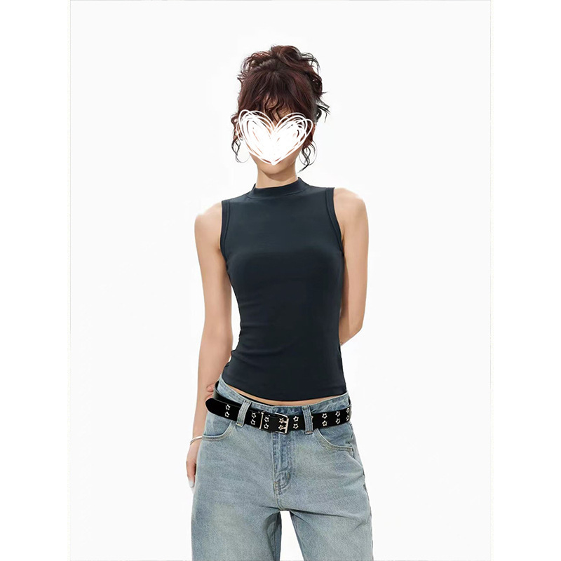 Mosesqueen Summer Pure Desire Spicy Girl Half-High Collar Sleeveless Slim-Fit Short Top Mosesqueen Summer Pure Desire Spicy Girl Half-High Collar Sleeveless Slim-Fit Short Top