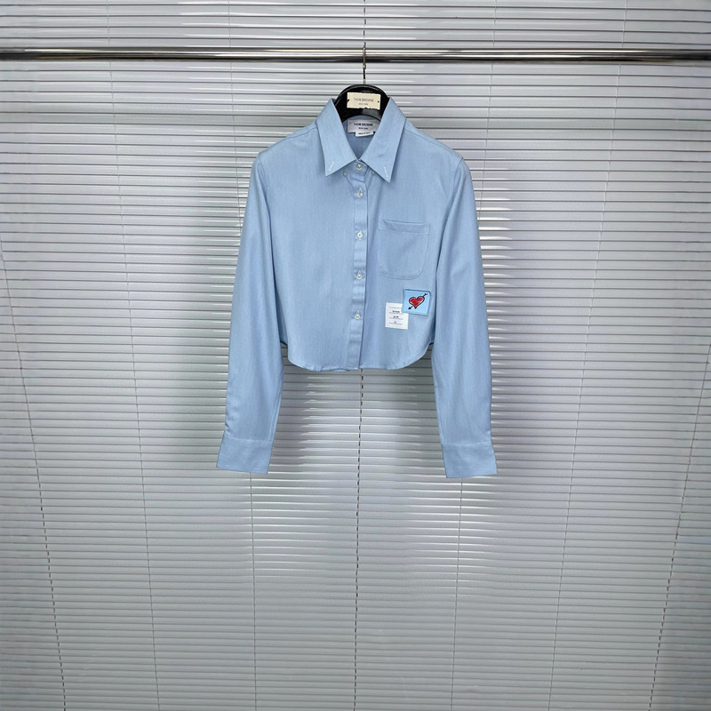 Factory Direct Sales Tb Autum New Chinese Valentine's Day Limited Collar Four-Line Stripesd Navel-Baring Shorts Long-Sleeved Shirt for Women