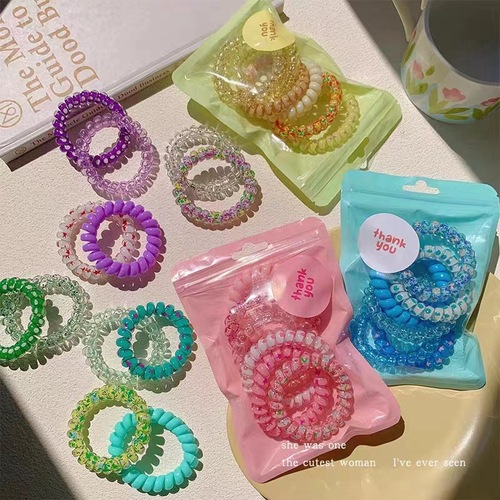 Summer New Gradient Color Phone Cord Hair Tie for Girls High Elastic Braid Hair Ring Rubber Band Hair Accessory