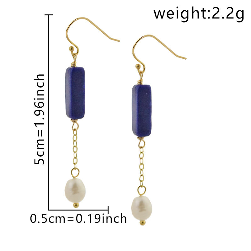 XlentAg diseño original lapis lazuli natural agua dulce pendientes de perlas temperamento pendientes retro de alta sensación pendientes