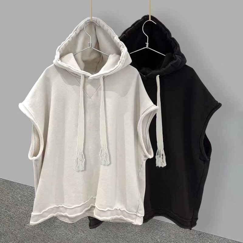 Summer Solid Color Hooded Sleeveless T-shirt Hong Kong Style Trendy Brand Ins Korean Style All-match Handsome Waistcoat Couples Vest Sweater for Men Summer Solid Color Hooded Sleeveless T-shirt Hong Kong Style Trendy Brand Ins Korean Style All-match Handsome Waistcoat Couples Vest Sweater for Men