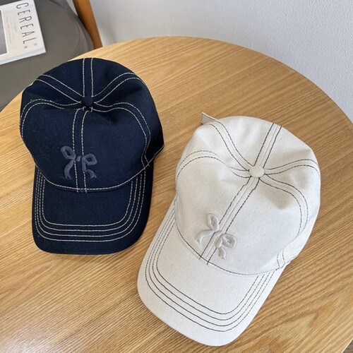 3D bow embroidery baseball cap for women, suitable for spring and autumn, sunshade, cute soft top, natural face-revealing hat, makes face look smaller, versatile duckbill hat
