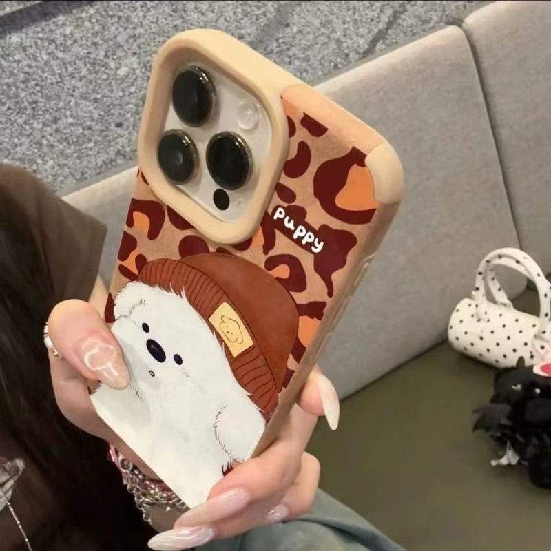 Sombrero con estampado de leopardo para perros iPhone16pro funda para teléfono móvil 15plus lindo 14 piel de cordero 13pro12xr