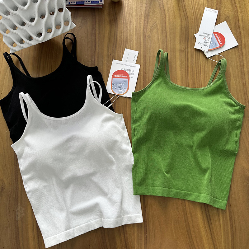 Four-Way Elastic One-Cup Bra-Free Outer Wear Bottoming Beautiful Back Sling Double Shoulder Strap Seamless Sports Vest for Women