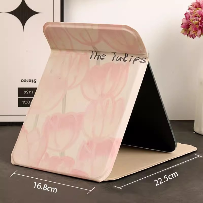 Espejo de maquillaje estilo ins Espejo pequeño plegable portátil Tulip dormitorio de estudiantes espejo de tocador HD escritorio femenino