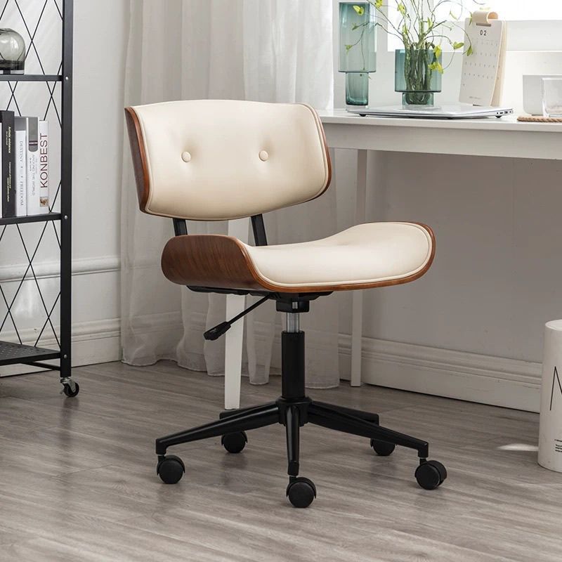 Italian-Style Light Luxury Computer Chair for Home Use, Solid Wood Bedroom Study Chair, Long Sitting Swivel Chair with Wheels, Office Comfort