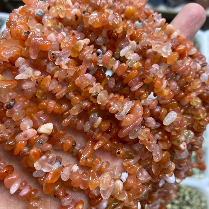 천연 남부 붉은 마노 자갈 긴 끈 자갈 5-7mm 길이 약 85cm