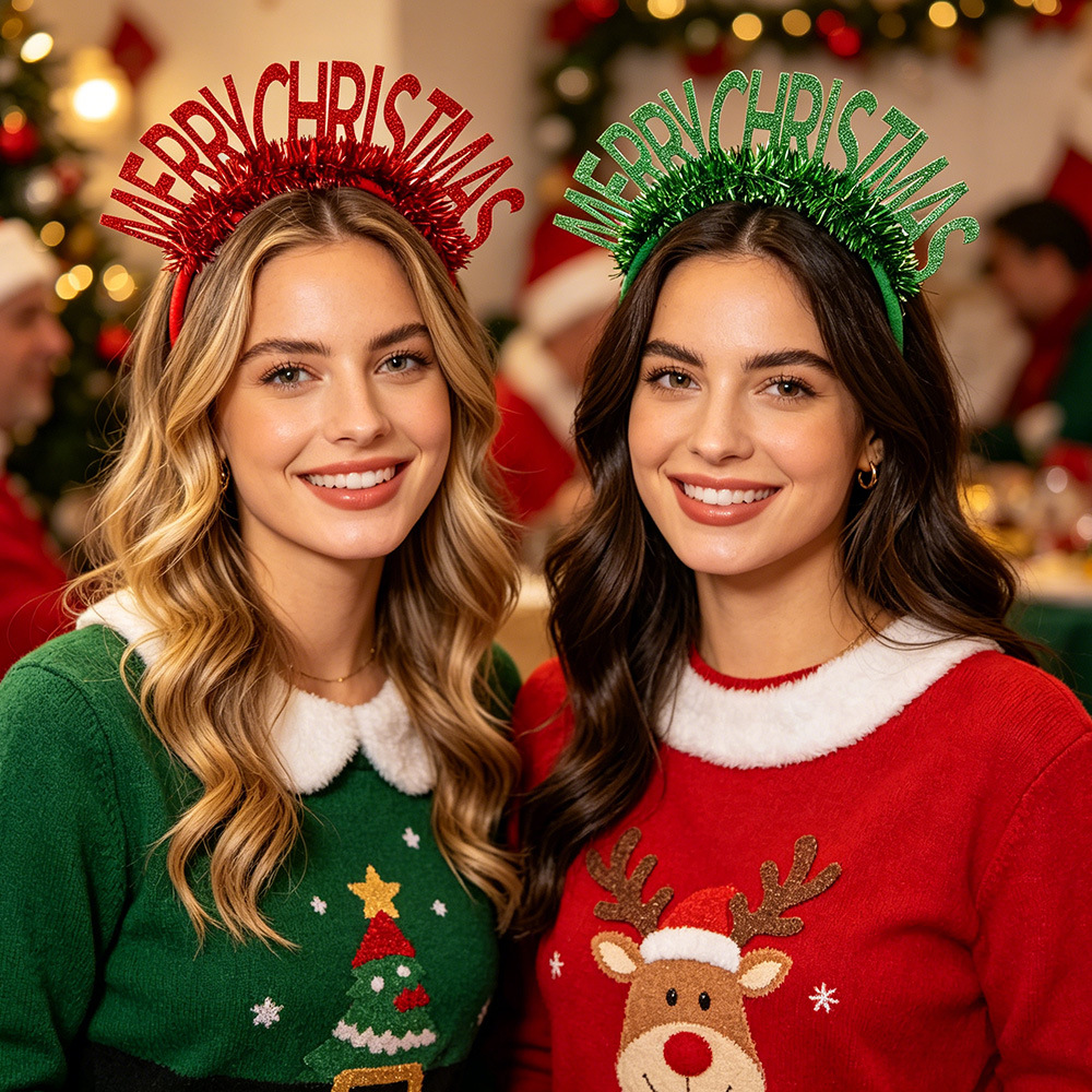 Navidad brillante polvo de letras inglesas adornamiento para el cabello decoración de fiesta de Navidad MERRYCHRISTMAS bandas de cabeza de colores