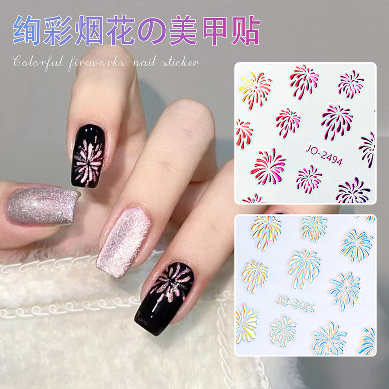 Japanese-Style Ins Nail Art Silver Liquid Butterfly Stickers Colorful Iridescent Waterproof Adhesive Oil Painting Small Flower Nail Stickers