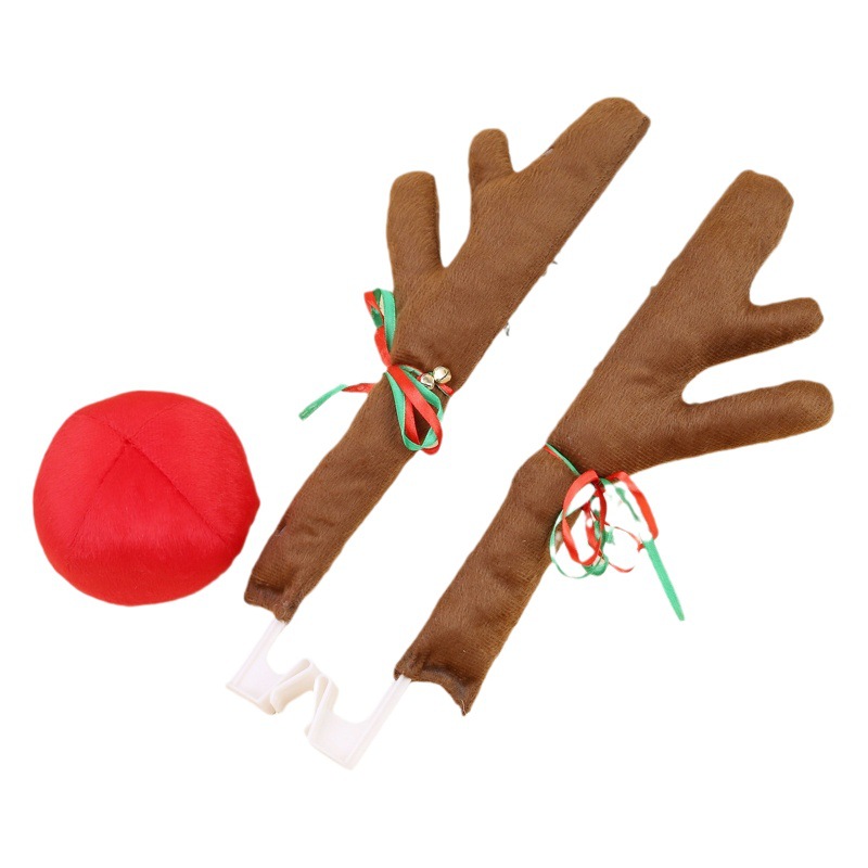 Cruzar la frontera de color marrón oscuro coche astas corta felpa coche decoraciones de Navidad Venta caliente escena accesorios de decoración