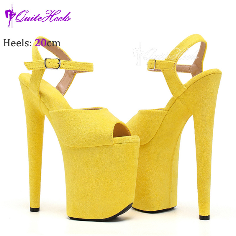Giày sandal cao gót nữ hở mũi siêu cao 20 cm phong cách Âu Mỹ chất liệu nhung đế chống nước — Màu cam huỳnh quang F.Orange, Màu xanh dương Royal Blue, Màu tím tím tím, Bầu trời xanh chi tiết 13
